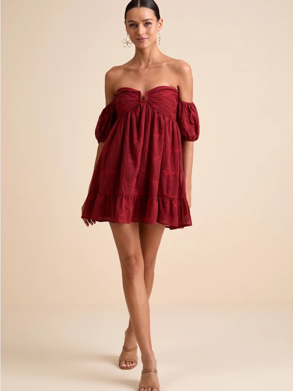 Lulu's Off-the-Shoulder Wine Red Mini Dress